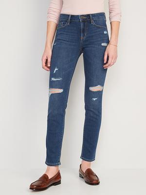 Mid-Rise Power Slim Straight Jeans for Women