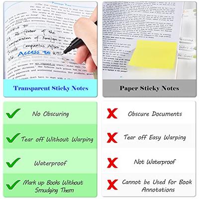 LOVLLE 650 Sheets Transparent Sticky Notes, Waterproof Writable Pastel  Clear Self-Adhesive Translucent Sticky Note tabs for Page Book Markers  Office
