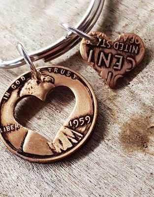 1960 63rd Birthday Penny Heart Key Chain Anniversary Gift Coin