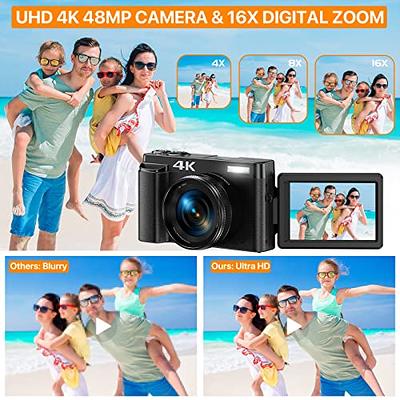 Digital Camera, Auto Focus FHD 4K Vlogging Camera with Dual Camera 48MP 16X  Digital Zoom Kids Compact Camera with 32GB Memory Card Portable Point and