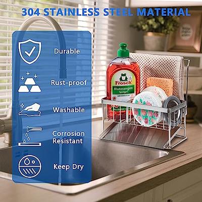 3-in-1 Sponge Holder for Kitchen Sink, Movable Brush Holder + Dish Cloth  Hanger, Hanging Caddy, Small in Organizer Accessories Rack Basket, 304