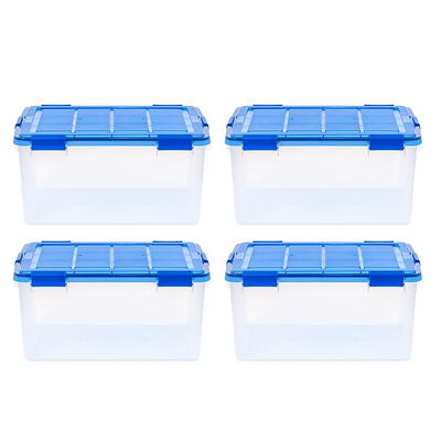 IRIS USA 26.5 Quart WEATHERPRO Plastic Storage Box with Durable Lid and  Seal and Secure Latching Buckles, Clear With Blue Buckles, Weathertight, 3