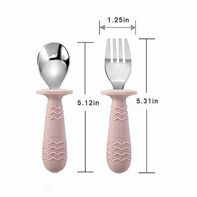 PandaEar 4 Set Baby Toddler Silicone Stainless Steel Utensils Silverware  Spoon Fork for Baby Toddler BPA Free with Silicone Holding Anti-Choke  Design