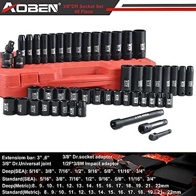 AOBEN 3/8-Inch Drive Impact Socket Set, 49 Pieces, 6 Point, SAE