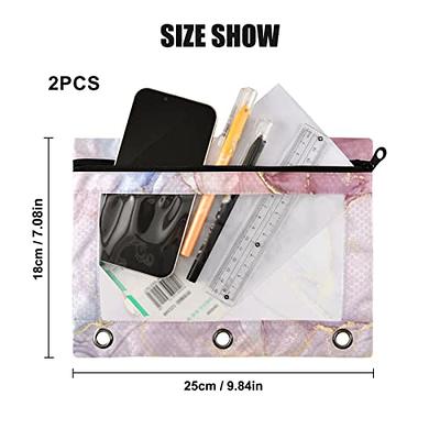  Sooez Pencil Pouch for 3 Ring Binder, 2 Pack Binder Pencil  Pouch with Clear Window Pencil Bags with Zipper & Reinforced Grommets,  Pencil Case for binder Pink & Green : Office Products