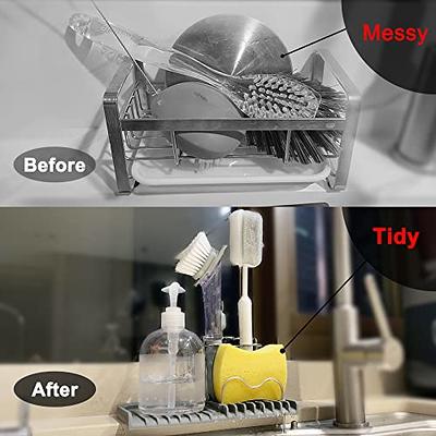 MEYONER Kitchen Sink Organizer, Sink Caddy Sponge Holder for Kitchen Sink,  Dish Brush Holder Stainless Steel, Kitchen Soap Caddy with Plastic