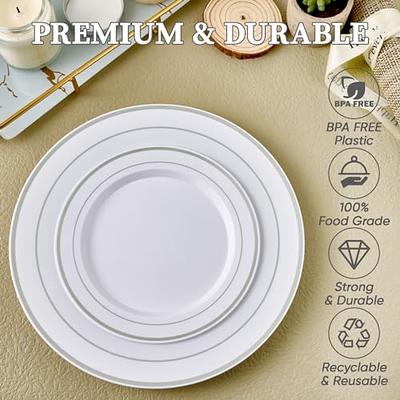 AOZITA 200 Gold Plastic Party Plates Disposable, Premium Heavy