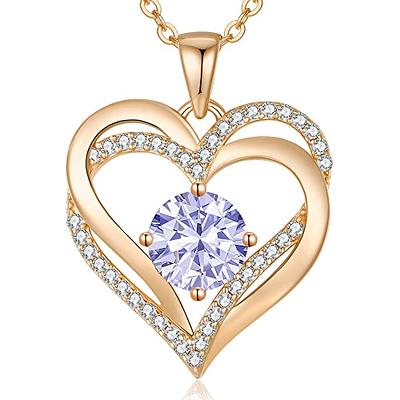 LOUISA SECRET Love Heart Birthstone Necklaces for Women 925 Sterling Silver  Rose Gold Pendant Forever Diamond Jewelry Valentine's Day Christmas