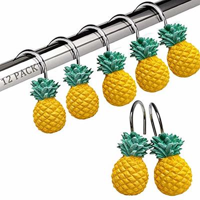 Chictie Yellow Pineapple Shower Curtain Hooks Set of 12,Cute Fruit