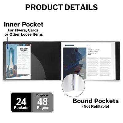 Dunwell Landscape Binder with Sleeves - (8.5x11, Black), 24-Pocket  Horizontal Presentation Book, 24 Clear Sleeves Display 48 Pages, 8.5 x 11  Letter Size Paper, Sheet Protector Portfolio Folder - Yahoo Shopping