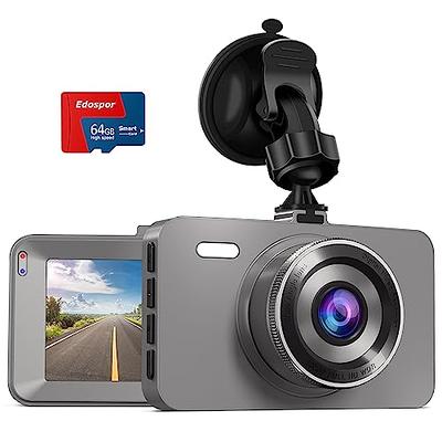 Edospor Dash Cam for Cars with 64G SD Card, 3'' IPS Screen Car Camera, 176°