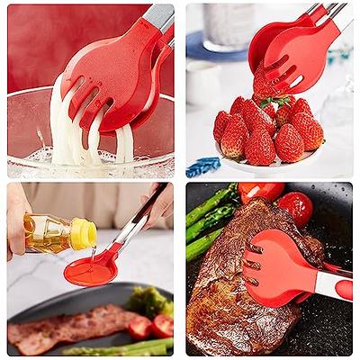 DAILY KISN 3PCS Kitchen Tongs, Cooking Tongs with Silicone Tips, Red