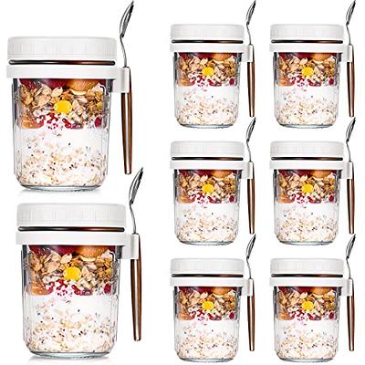 SMARCH Overnight Oats Jars with Lid and Spoon Set of 2, 10 oz Large Capacity Airtight Oatmeal Container with Measurement Marks, Mason Jars with Lid