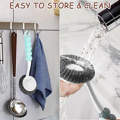 Stainless Steel Scrubber, Steel Wool Scrubber Pack of 3, Long Handle Pot  Scrubbers, Cookware Scrubber Brush for Kitchen Pots Skillets Pans,  Efficient