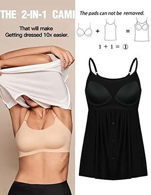 Tank Top with Built in Bra for Women Camisole Adjustable Strap Padded Bra  Cami Sleeveless Summer Tops with Button Down Black M - Yahoo Shopping