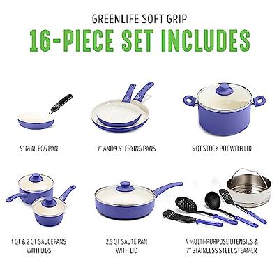 GreenLife Soft Grip Healthy Ceramic Nonstick, Cookware Pots and Pans Set,  16 Piece, Blue