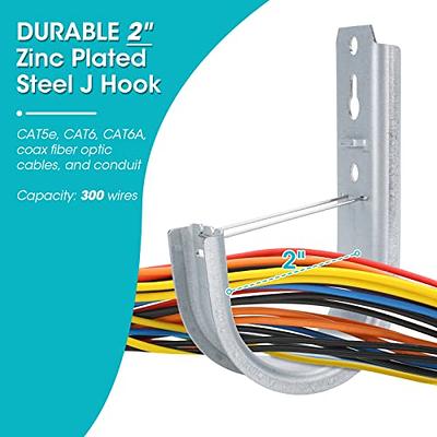 48 Pack 2-Inch Galvanized Steel Cable Support J-Hook with Retainer
