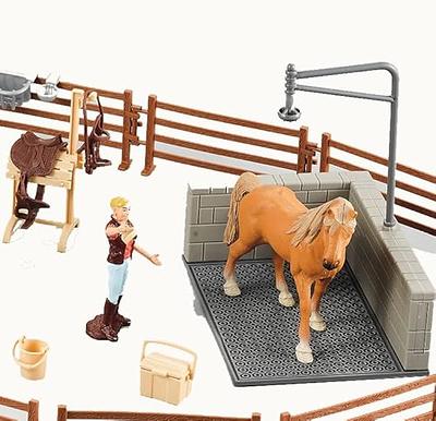 Peagprav Horse Stable Figurine Playset Horse Club with Rider Horse