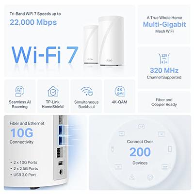 TP-Link Tri-Band WiFi 7 BE22000 Whole Home Mesh System (Deco BE85), 12-Stream 22 Gbps, 2× 10G + 2× 2.5G Ports Wired Backhaul, 8× High-Gain  Antennas