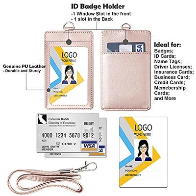 Badge Holder, Arae PU Leather ID Badge Card Holder with Detachable  Lanyard/Strap (Horizontal, Blue)