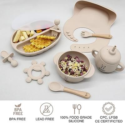 Versatile, BPA-free, microwave-safe silicone baby feeding set 