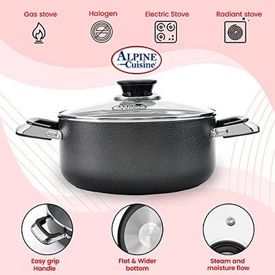 Alpine Cuisine 8.5 Quart Non-stick Stock Pot with Tempered Glass Lid and  Carrying Handles, Multi-Purpose Cookware Aluminum Dutch Oven for Braising