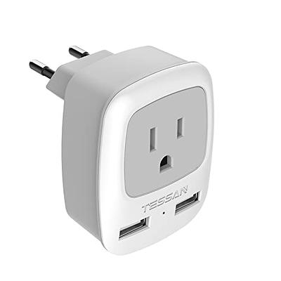 European Travel Plug Adapter, TESSAN International Power Plug with 2 USB  Ports, Type C Outlet Adaptor Charger for US to Most of Europe EU Iceland