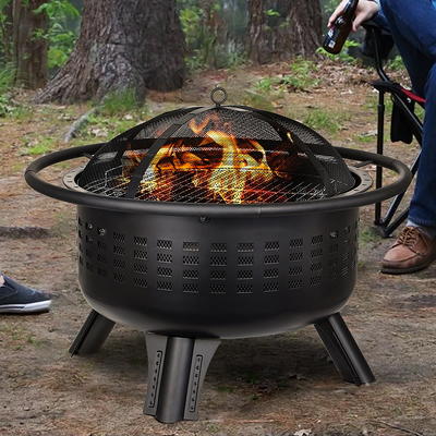 Bonnlo Outdoor Portable Fire Pit 32 with Barbecue/Cooking Grill