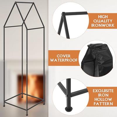 Girapow Firewood Rack Log Holder, 20 Inch Metal Fire Wood Rack Storage  Stand with Kindling Holder for Indoor Fireplace, Outdoor Patio Fire Pit  Stove