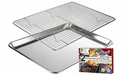 Baking Sheet and Rack Set, E-far Stainless Steel Rimmed Cookie Sheet Baking  Pans Toaster Oven Tray with Cooling Rack, Non Toxic & Healthy, Rust Free 