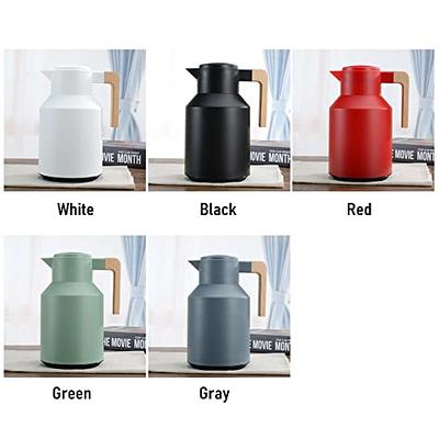 Green 1l Thermal Coffee Carafe Double Walled Thermal Carafe Thermos Pot  With Wood Handle Water Kettle Insulated Flask Tea Carafe Keeping Hot Cold