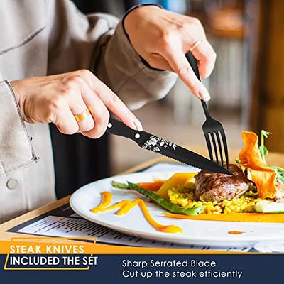 24-Piece Black Silverware Set with Steak Knives, Unique Flower Design  Flatware Cutlery Set, Fork Spoon Knife, Mirror Polished - AliExpress