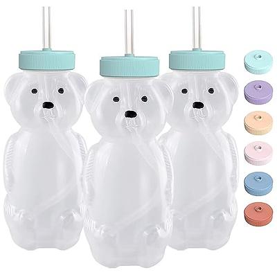 Honey Bear Straw Cups, Juice Bear Bottle Drinking Cup Long Straws with 4  Flexible Straws & Cleaning Tools, 8-Ounce Therapy Sippy Bottles for Speech