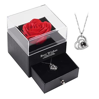 Best Gift for Woman, Preserved Red Real Rose with I Love You Necklace in  100 Languages, Romantic Gifts for Her on Mother's Day, Birthday,  Anniversary. 