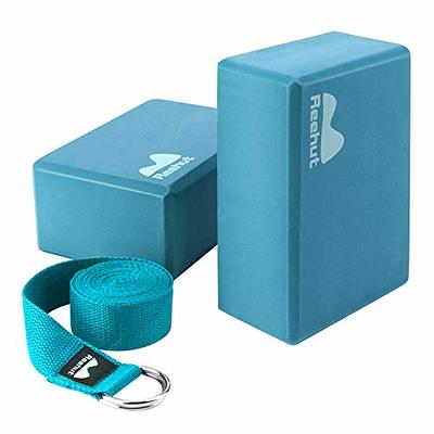 REEHUT Yoga Block 2 Pack and Metal D Ring Yoga Strap 1 Pack Combo Set, 9