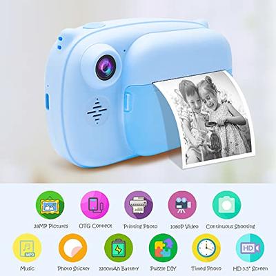 Instant Print Camera for Kids - Updgrade Selfie Kids Camera with Zero Ink, Dual Lens, 1080P HD, 2.4 Inch, 1000 mAh