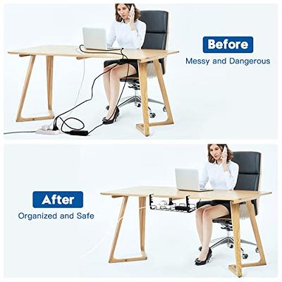 Under Desk Cable Management Tray, 15.7'' Cable Management Under Desk No Drill Steel Desk Cable Organizers, Desk Cable Tray with Wire Organizer and