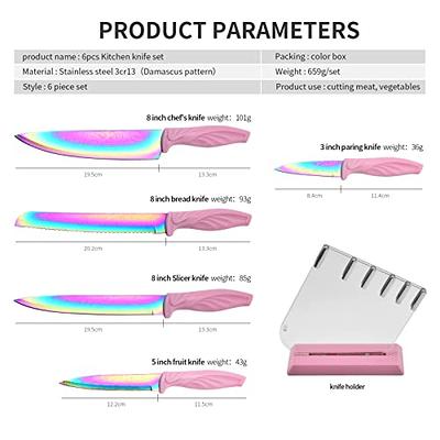 Rainbow Knife Set 18 Pcs Kitchen Knives Set Sharp Stainless Steel Knife  Sets Contain 8 Steak Knives Sharpener Peeler Clear Acrylic Stand Beautiful