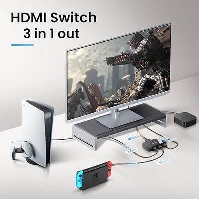 HDMI Switch, 3 Port 4K HDMI Switcher 3x1 Switch HDMI Splitter Pigtail Cable  Supports Full HD 4K 1080P 3D Player