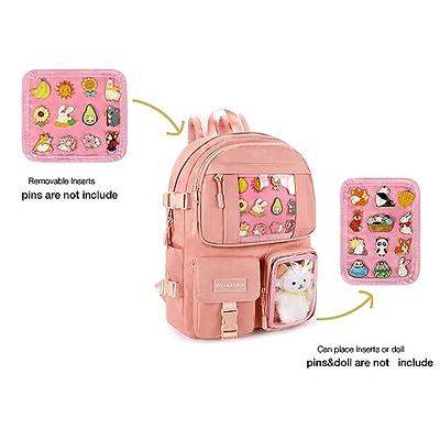 Fashion Kawaii Canvas Messenger Bag With Pin And Cartoon Pendant Cute Girl Aesthetic  Backpack Student School Bag (white)