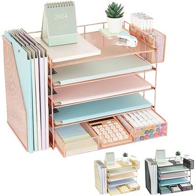 gianotter Desk Organizers and Accessories, Office Supplies Desk Organizer  with Sliding Drawer, Double Tray and 5 Upright Section ​File Sorter