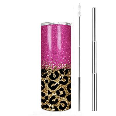 Customized Glitter Leopard Print Stanley Tumbler Purple Glitter