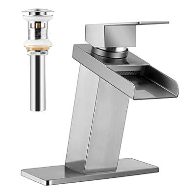 Homikit Brushed Nickel Waterfall Bathroom Faucet, Single Handle Bathroom  Faucets for Sink 1 or 3 Holes, Modern Single Hole Vanity Faucet with Pop Up  Drain, Deck Plate, 2 Water Supply Hoses - Yahoo Shopping