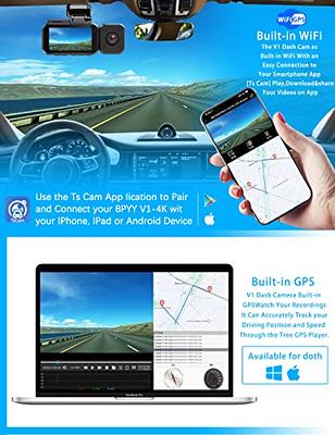 LANMODO 2 Channel D1 4K Dash Cam with 5G WiFi GPS App, Front 4K