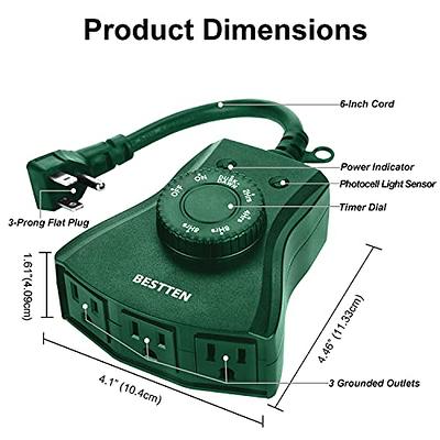 BESTTEN Remote Control Outdoor Outlet with Dusk to Dawn and