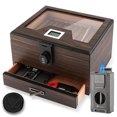 Travel Humidor Box With Cigar Accessories - Spanish Cedar, Humidifier,  Cutter, Stand, Punch - Holds 4-5 Cigars - Waterproof, Crushproof, Airtight  Seal