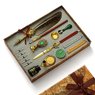 Brass Feather Quill Pen & Ink Set