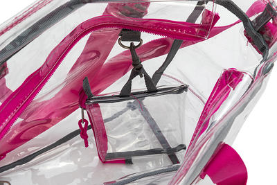 K-Cliffs Unisex Heavy Duty Clear Tote Bag Durable 0.5mm Vinyl Bag Hot Pink,  Travel, Shopping. 