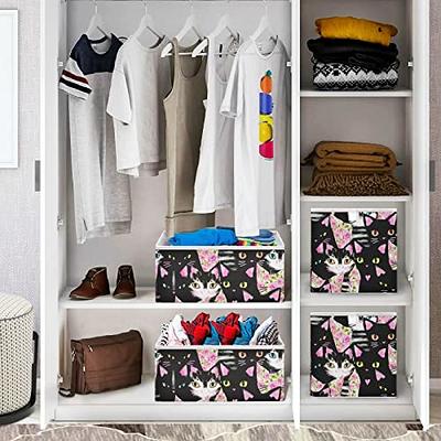 DIMJ Storage Bins, Fabric Closet Organizer and Storage Baskets for Shelves,  Trapezoid Storage Box with Handles, Foldable Storage Cubes with Divider for  Clothes Jeans Books Toys Office, Black 