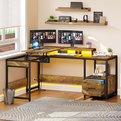 Vineego 47 inch Home Office Computer Desk with Side Pocket,Headphone Hook  and Storge Shelves(Rustic Brown) 